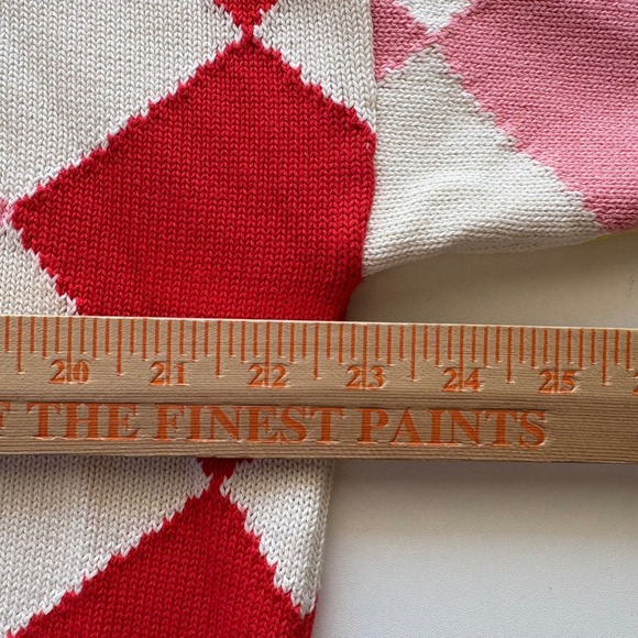 Boden Cotton Argyle Crew Sweater Large Diamond Harlequin Yellow Pink Blue Red - Picture 8 of 8